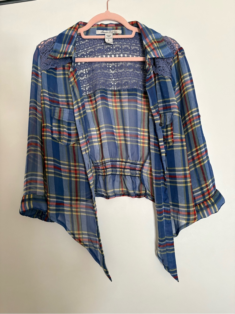 American Rag plaid lightweight blouse. - Picture 3 of 9